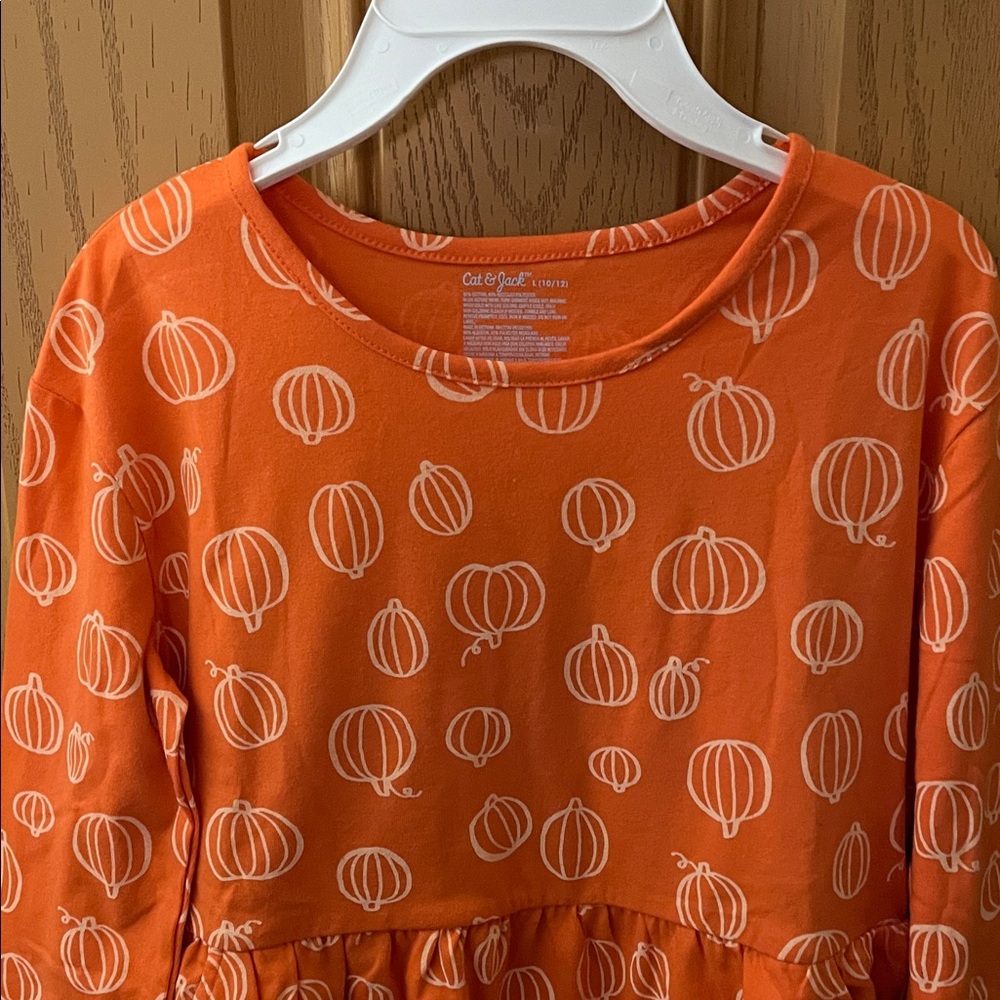 Cat & Jack Orange Pumpkin Pattern Dress Large 10/12 - Picture 4 of 6